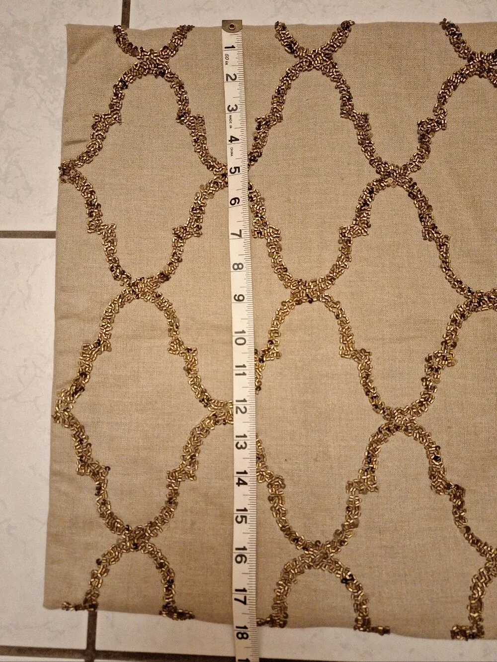 Pottery Barn Beaded Trellis Decorative Pillow Cover in Beige/Tan and Bronze